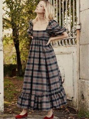 NWT Dôen Cecelia Dress in Alcott Plaid Tartan Midi Dress Size S